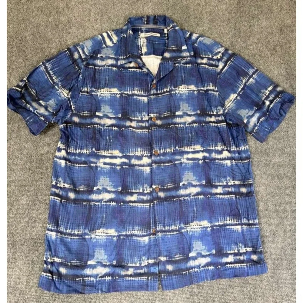 Tommy Bahama Shirt Adult Large Blue Tie Dye Button Up Beach Mens‎
